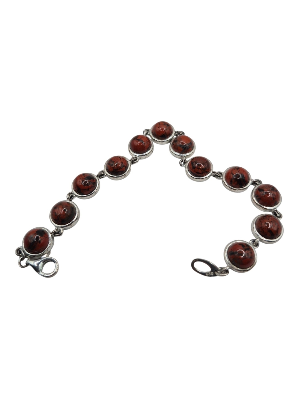 Silver Tone Red Stone Bracelet Lobster Claw Close
